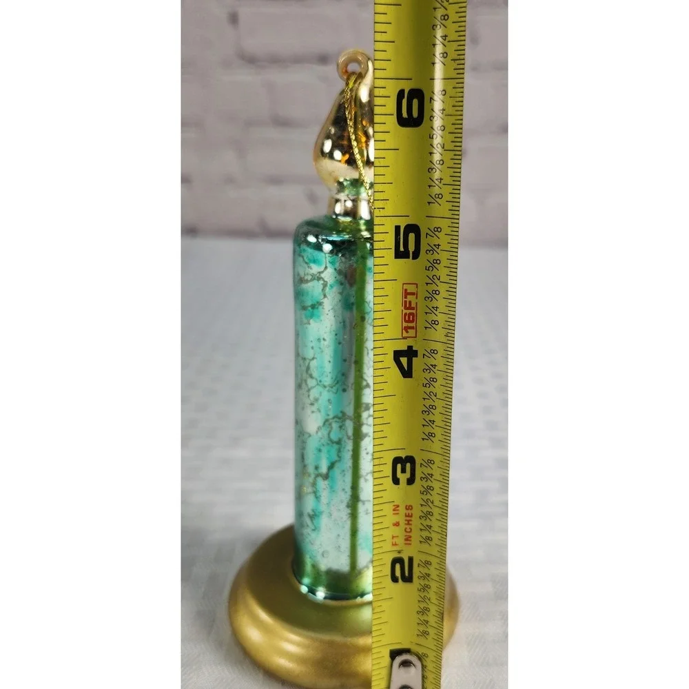 Mercury Glass Light Up Flickering Candle Ornament Teal Green And Gold NEW!